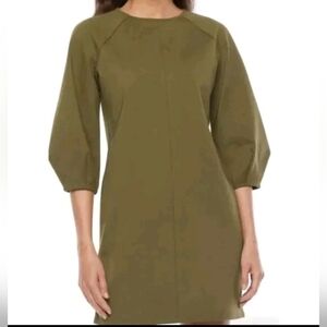 Worthington Shift Dress Women's Army Green Black Balloon 3/4 Sleeve Stretch New